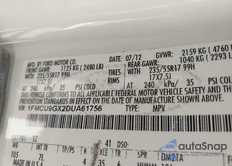 2013 Ford Escape Se из США, поврежденный, VIN 1FMCU9GX2DUA61756